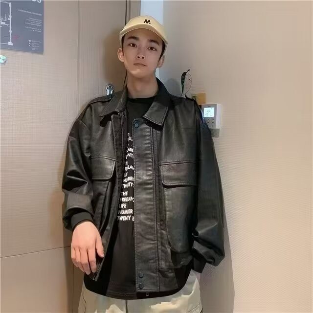 G98-P602025美式皮衣外套男潮牌复古痞帅机车服上衣,男装皮衣,电商B323A