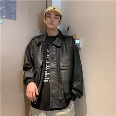 G98-P602025美式皮衣外套男潮牌复古痞帅机车服上衣，男装皮衣，电商B323A