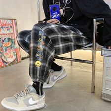 港风2024秋冬撞色格子宽松抽绳束脚运动休闲潮牌裤子2116-P45控69图片