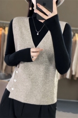 时尚女装仿羊毛马甲外套显瘦百搭V领设计优雅气质秋冬必备，女装马甲，暖姿羊绒