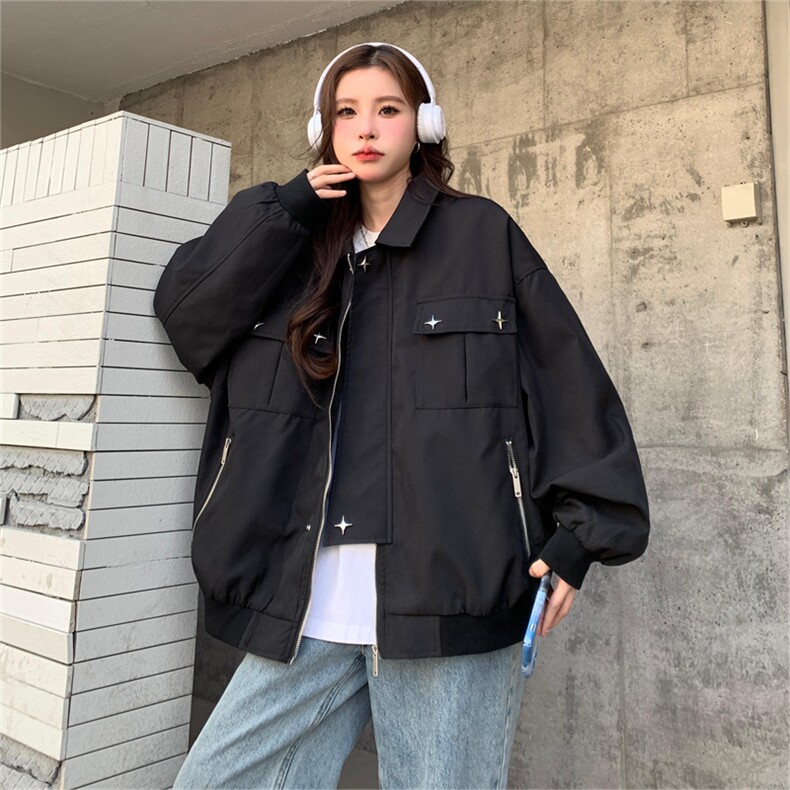 春秋新款设计美式高街外套男女宽松hiphop正肩夹克上衣C344-P90图片