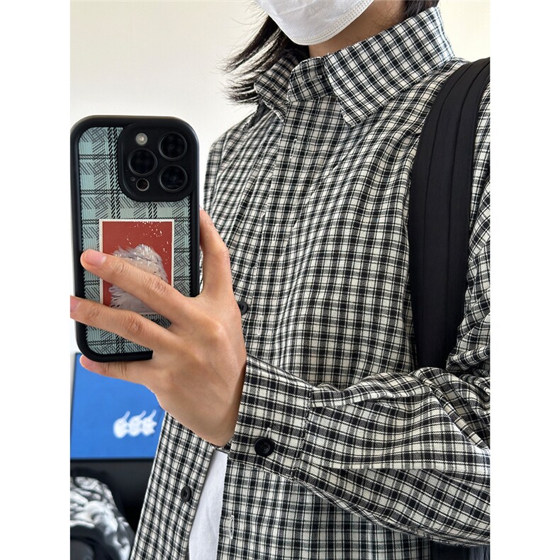 现货格子衬衫新款潮流日系情侣格子春秋衬衫休闲衫CS067-P40,男装衬衫,星座301C-5