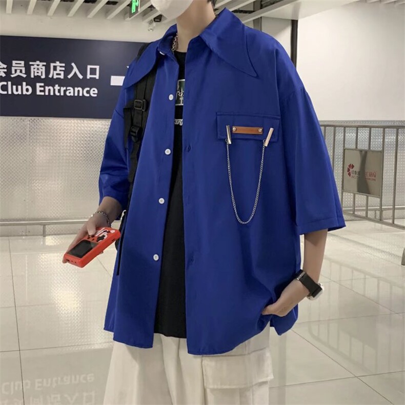 衬衫男夏季2023新款白寸衫ins潮百搭短袖送链条C546P32,男装衬衫,星座1116-2
