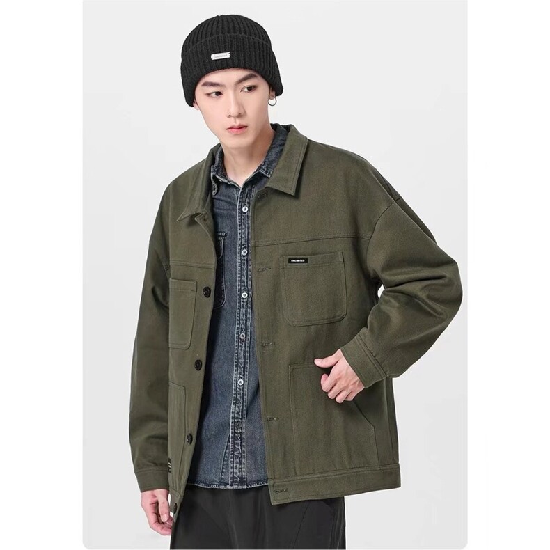 美式春秋季男生重磅水洗牛仔夹克男潮牌翻领休闲港风工装情侣外套，男装工装外套，星座1210-1