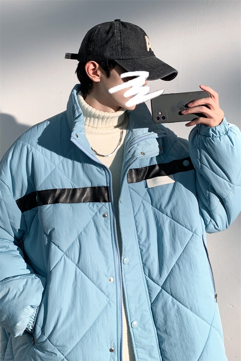！2023冬季新款立领菱形格棉服潮流情侣外套MYTC121P75,男装棉衣,电商B220