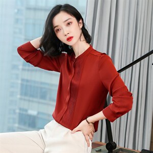 白色重磅真丝衬衫女长袖2025春装新款气质压褶职业百搭桑蚕丝上衣图片