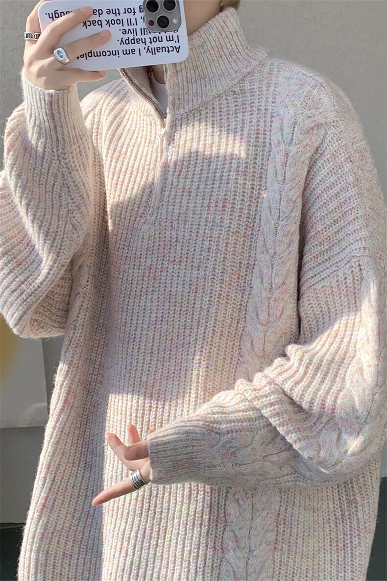 MY7150-特P69软糯厚实设计感男女同款情侣大码宽松针织外套毛衣,男装针织衫/毛衣,电商A059