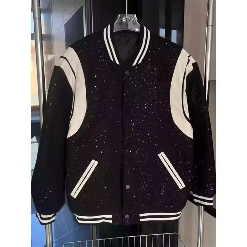 百搭外套灰色复古学院风设计感拼接棒球服小众秋冬保暖开衫WY525，男装棉衣，星座601-1