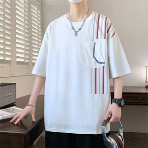 25173-特P40 夏季休闲时尚T恤男短袖打底衫青少年潮牌拼接短袖T恤图片