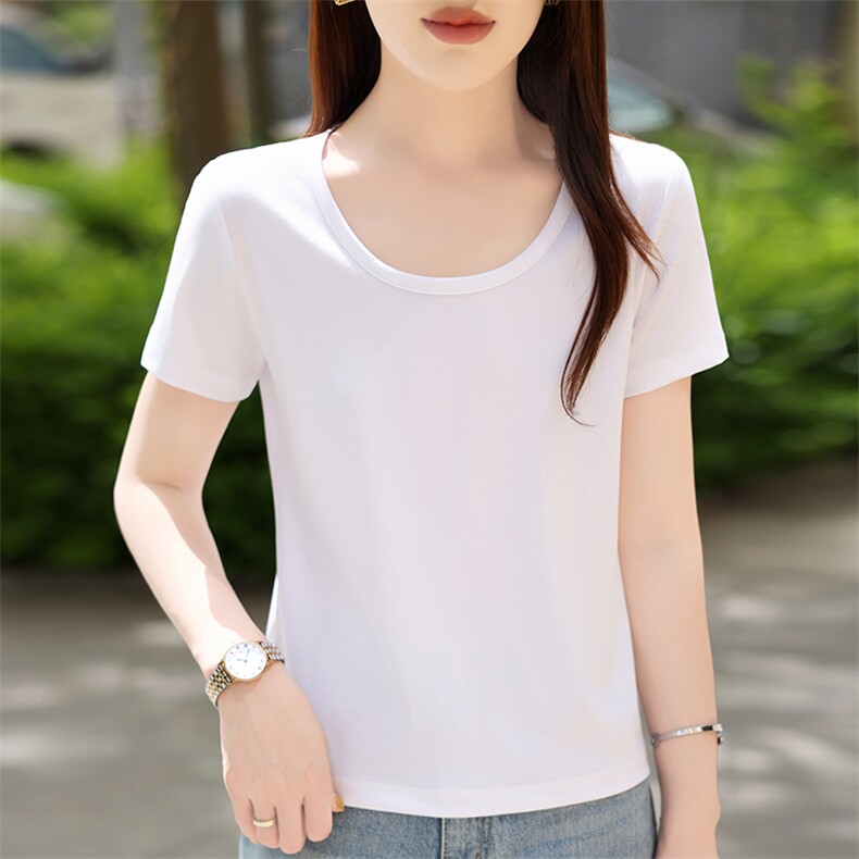 新款莱赛尔天丝上衣纯色套头半袖T恤女休闲薄款短袖,女装T恤,硕诚羊绒