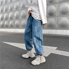 2021牛仔裤男港风复古直筒宽松休闲束脚裤高街阔腿九分K1430-P48，男装牛仔裤，星座512-4
