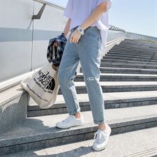 爆款夏季九分牛仔裤男宽松薄款男生裤子ins港风阔腿裤N50-P35，男装牛仔裤，星座308B-2