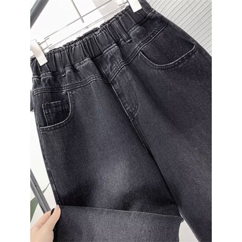 1506-1/K2501/P43.5春秋季简约风加绒松紧腰休闲直筒牛仔裤男女图片