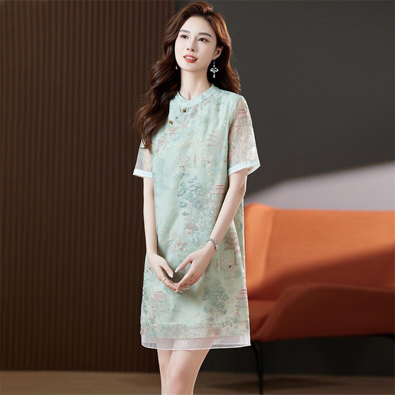 官方旗舰店新中式连衣裙2024新款女装夏季时尚休闲直筒裙子,女装连衣裙,浙宝2-166