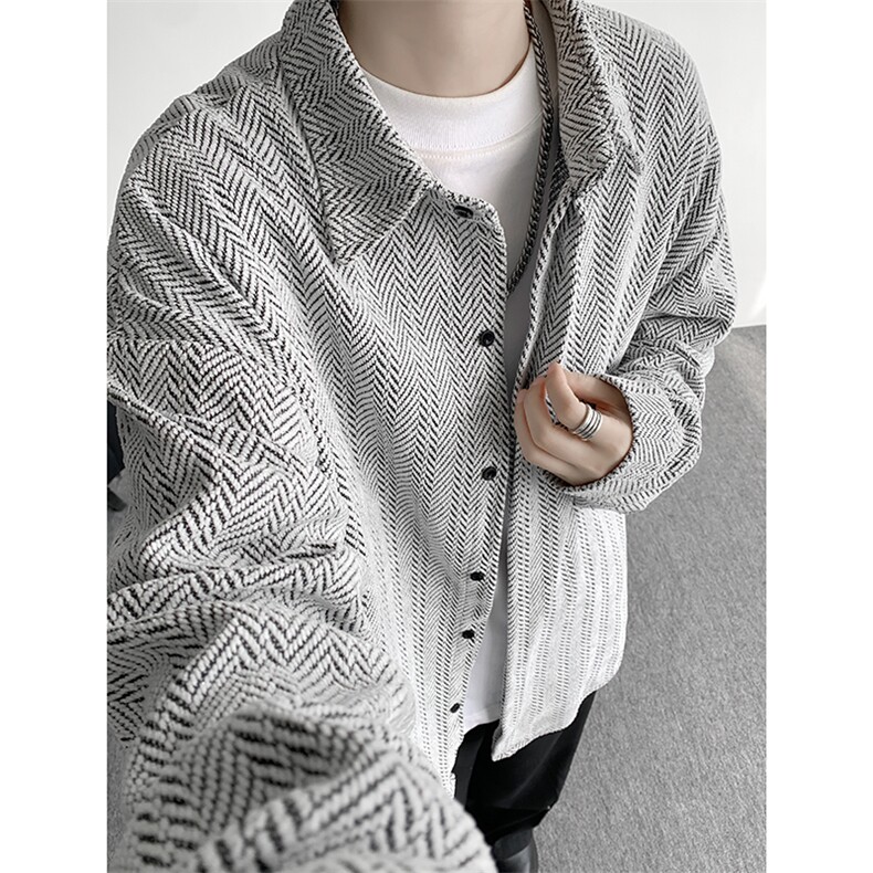 8XL-M人字纹小香风衬衫男生春秋衬衣宽松慵懒垂感外套CS29008P45,男装衬衫,电商B312