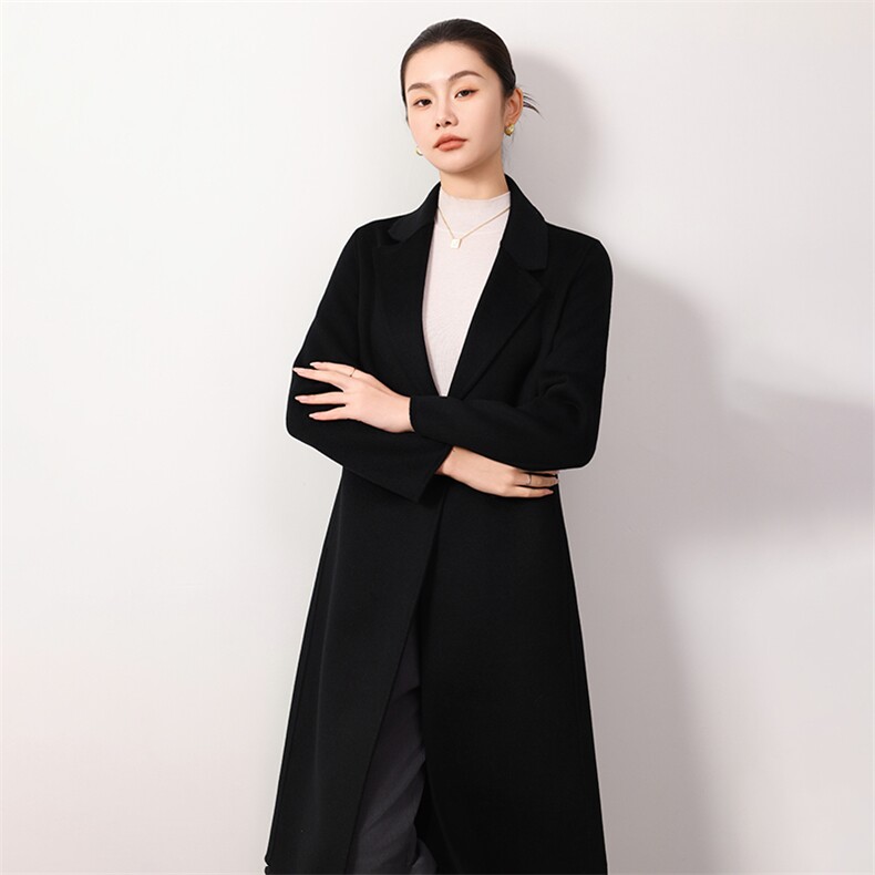 时尚百搭女士双面呢大衣羊毛显瘦修身气质优雅保暖舒适,女装双面呢大衣,岳达羊绒