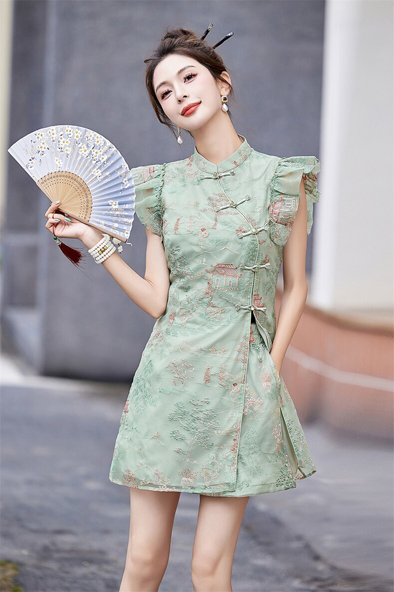 优雅复古中式风盘扣刺绣两件套时尚套装裙,女装套装/套裙,雅佳俏