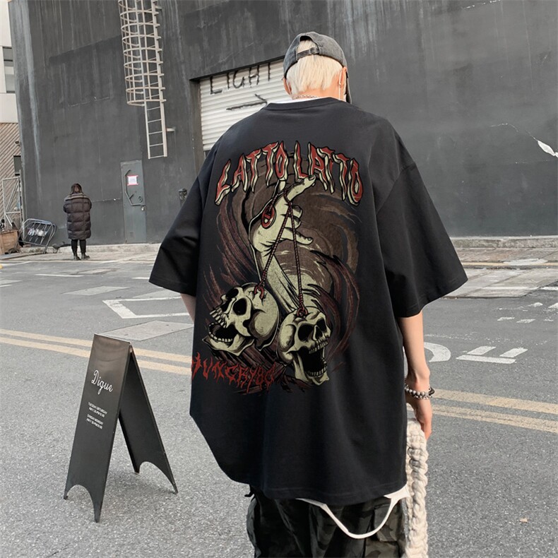 趣味骷髅头印花夏落肩袖短袖t恤情侣装半袖体恤XZ514-2-1296-P28,男装T恤,星座514-2(原B239)