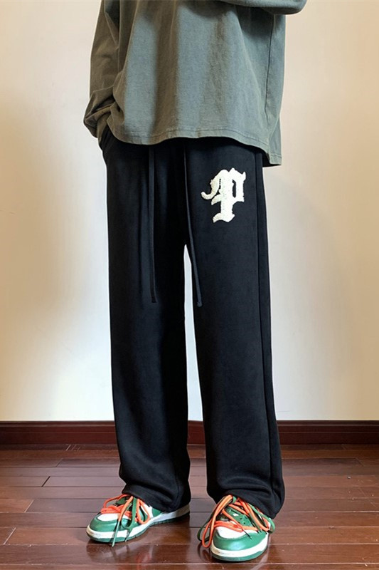 秋季新款麂皮绒哥特字母毛巾绣休闲裤地板景XZ604-KP82-P55控68,男装休闲裤,星座604