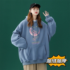 中性秋季新款潮流圆领印花加绒宽松卫衣W288JRP30控48加绒P40，男装卫衣，A247A