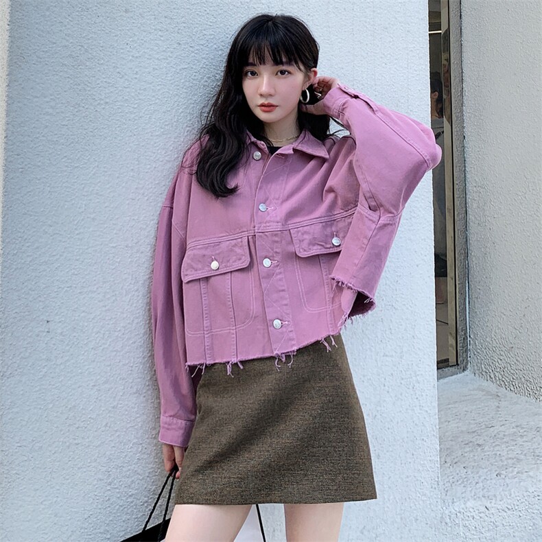 【新品】2021春秋装紫色夹克牛仔短外套女255-2081-P125控178,女装短外套,浙宝288（原255）