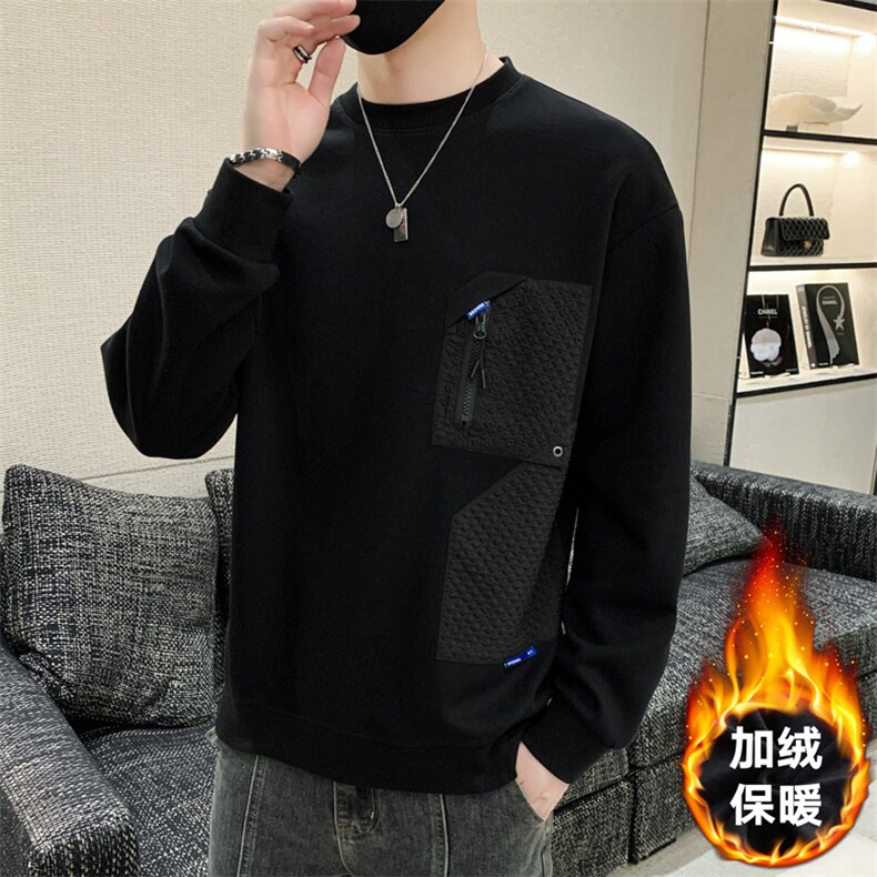 M-8XL 秋季加绒加厚胖子拼接圆领卫衣男图片