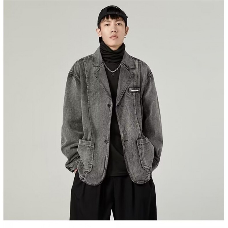 高街潮牌西装领牛仔夹克男女痞帅炸街复古牛仔休闲西装J675-P70,男装夹克,星座1001-1