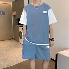华夫格休闲套装男夏季假两件短袖ins港风运动潮牌短裤潮TZ14-P45，男装休闲套装，星座1008