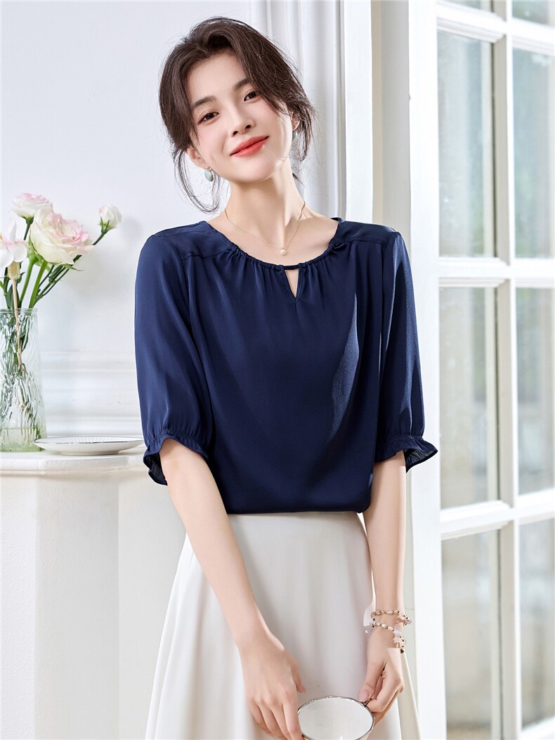 弹力双乔重磅真丝上衣女中袖2025夏装新款时尚气质小衫桑蚕丝衬衫,女装衬衫,阿舍尔精品