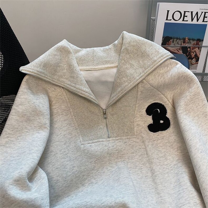 5578-P60潮牌新款拉链翻领刺绣宽松休闲卫衣加绒,女装卫衣/绒衫,星座617A-2