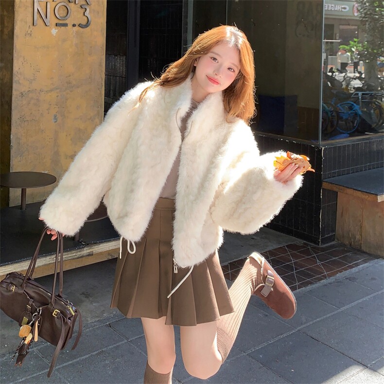 纯白色秋冬皮毛一体外套女仿水貂绒休闲上衣2C353--711#P180K268,女装短外套,2C353