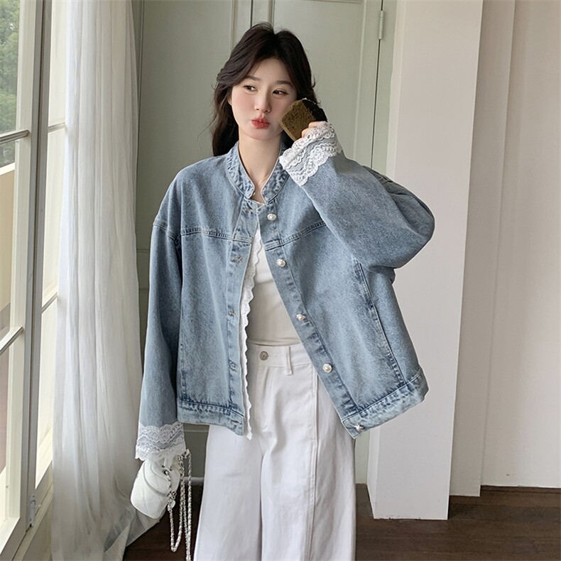 现货花边蕾丝拼接牛仔外套2C117-1752P155K228，女装短外套，2C117