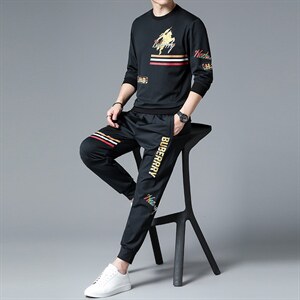SXL9625秋季2023年新款男士长袖长裤修身休闲时尚卫衣套装P155图片