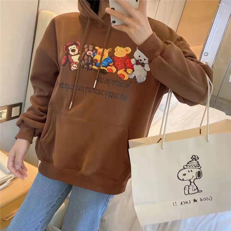 带帽加厚多熊卫衣,女装卫衣/绒衫,七彩布衣