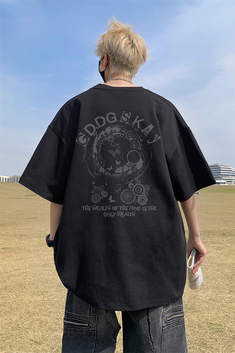设计感小众短袖T恤男夏季美式潮流印花情侣半袖纯棉重磅体恤上衣,男装T恤,电商B316