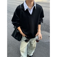 高级感假两件美式知识分子条纹V领宽松卫衣男C64136-TP4079，男装卫衣，电商A102
