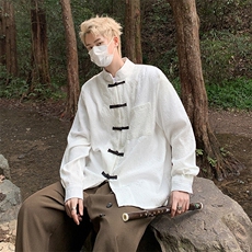常年备货复古新中式提花立领衬衫法式浮雕刺绣休闲长袖CS01-P55，男装衬衫，星座217-4