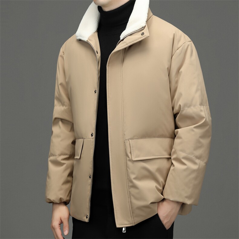 2023冬季新款男士羊羔毛领羽绒服中年商务休闲上衣加厚保暖外套图片