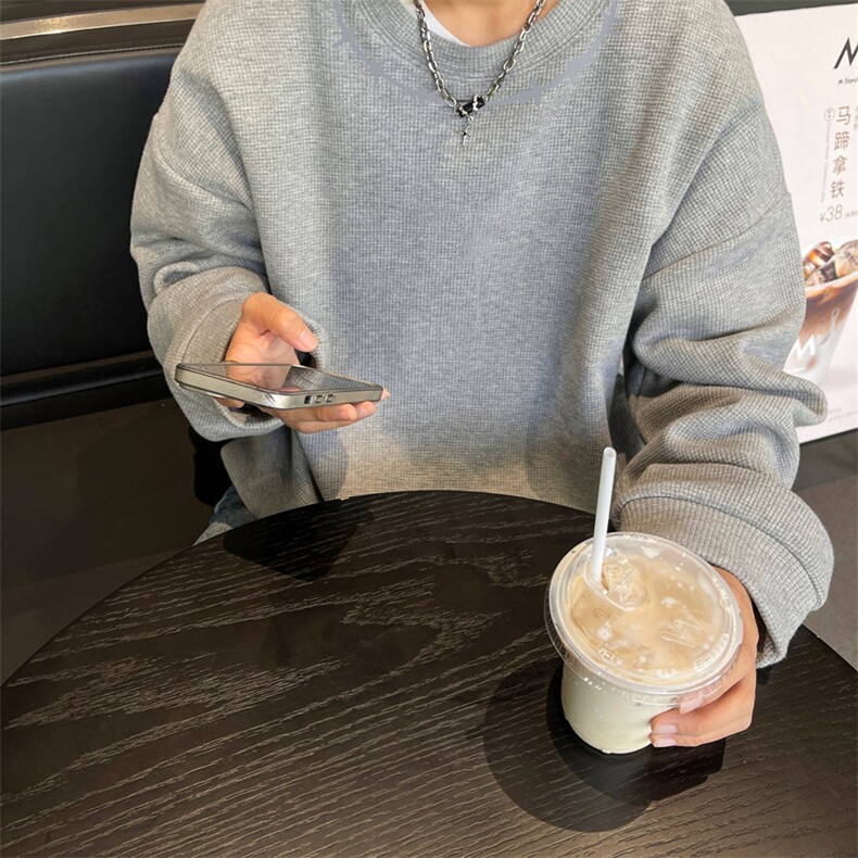 华夫格！华夫格上衣男圆领华夫格卫衣男大码长袖t恤男HY248-特P23,男装T恤,电商B367