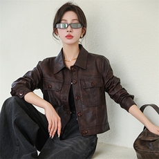 现货欧洲站2024春秋季新款欧货仿绵羊皮皮衣宽松短款夹克外套女，女装皮衣，江南女神