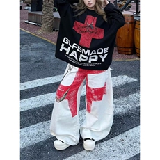美式大码个性挂钩拼接牛仔休闲裤女辣妹高级感撞色印花NZ9009，男装休闲裤，星座516A