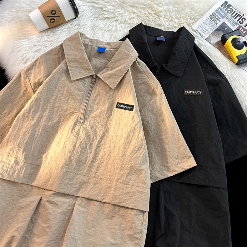 高品质夏男短袖T恤工装大口袋冰丝皱贴标抽绳拉链衬衫CS0031P43,男装T恤,星座1013-1