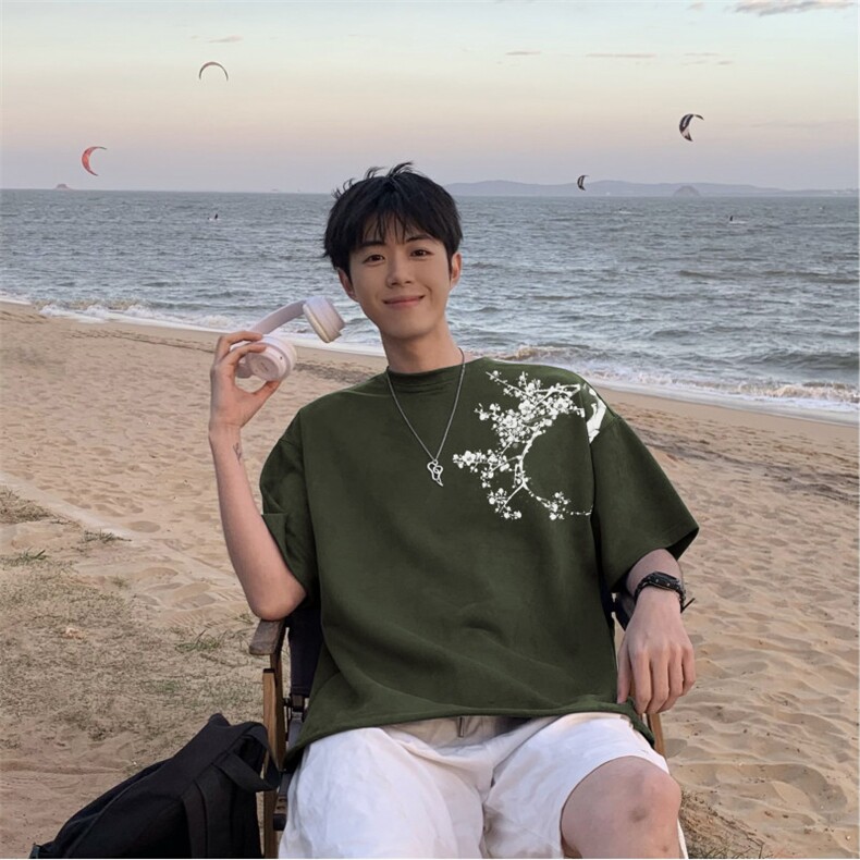 得物抖音直播高品质麂皮绒风印花宽松短袖djp295-特批23控39,男装T恤,星座605(原A050)