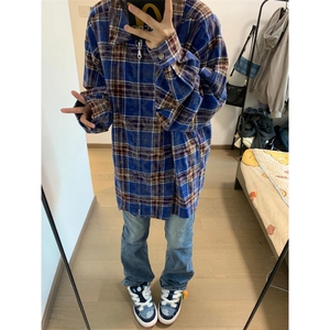 【有货】毛边破坏格子衬衫男长袖高级感拉链衬衣外套2503HH-特P45图片