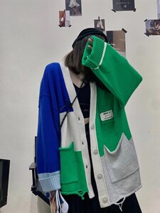 撞色不规则毛衣开衫,女装针织衫/毛衣,Queena PHoebe