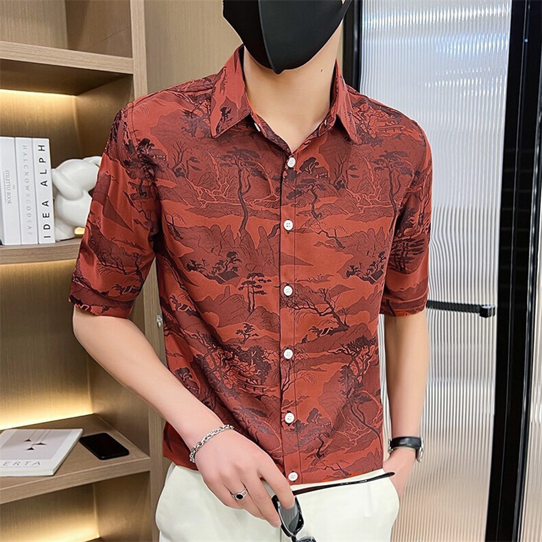 507A-CS535-P48 夏季时尚风中袖衬衣七分袖碎花衬衫图片