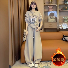 时尚休闲套装女秋冬新款宽松洋气减龄圆领印花卫衣阔腿长裤两件套，女装套装/套裙，江南