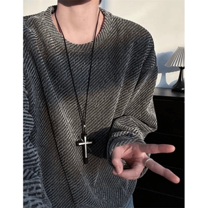 条纹圆领加绒polo衫男秋冬美式保暖正肩套头衫卫衣外套 W3373图片