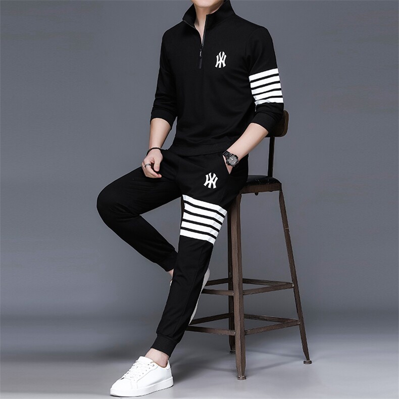男士刺绣卫衣套装春秋季两件套翻领套头商务休闲服中年运动套装,男装休闲套装,电商B212（原钱塘6029）