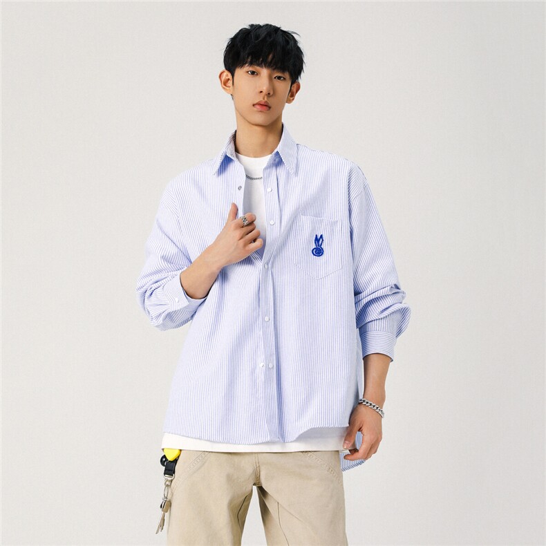 春上新牙刷绣条纹衬衣XZ609-WT2378-特P45-88,男装衬衫,星座609